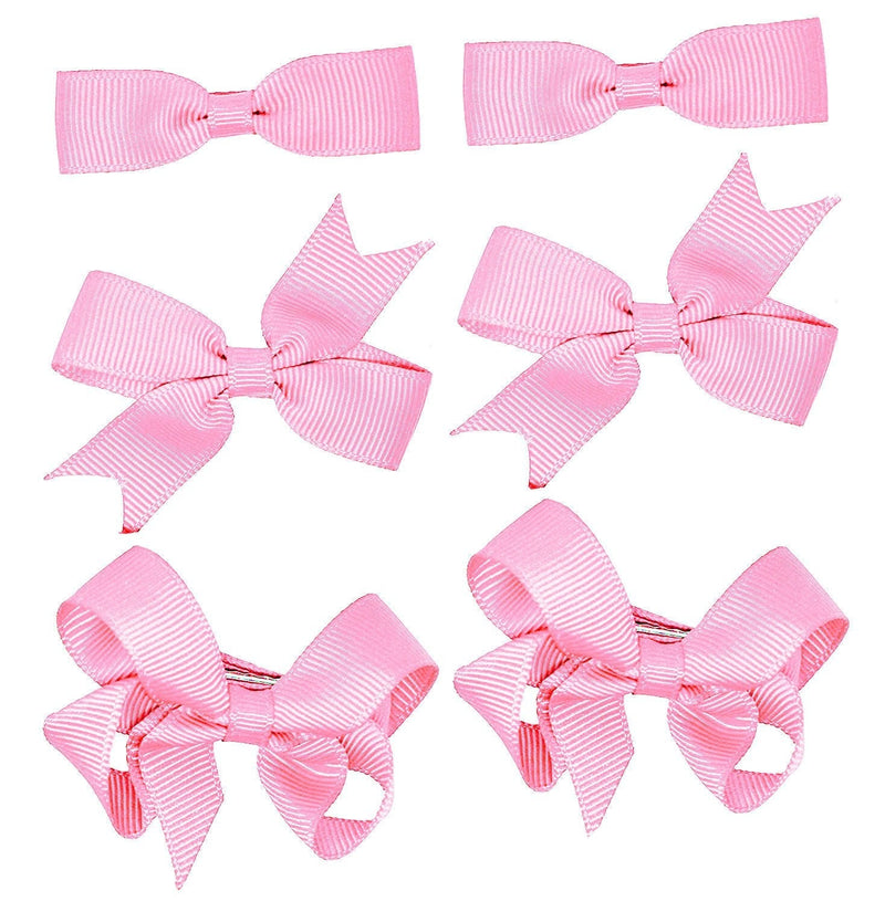 [Australia] - 6 Clips (3 Pairs) Baby PinkSchool Bows Girls Small Hair Grosgrain Ribbon Hair Accessories Uniform Baby Pink 