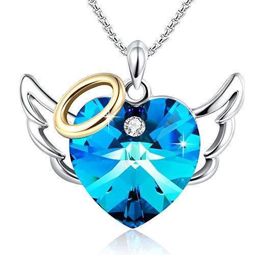 [Australia] - GEORGE · SMITH ❤Magic Elf❤Blue Heart Pendant Necklaces Angel Necklace with Heart Wing Pendant Crystals Best Gifts for Mum Daughter Wife 