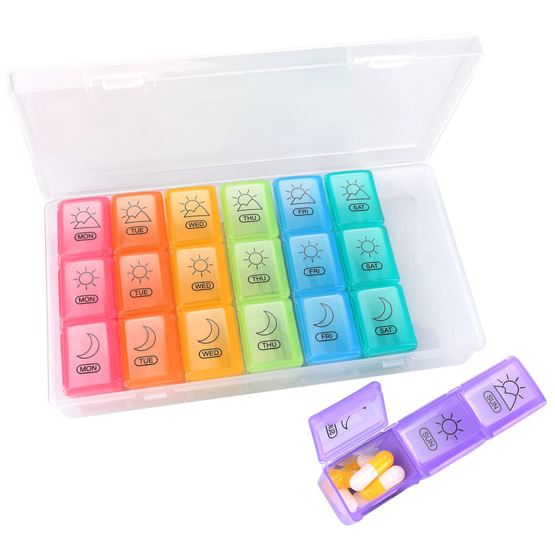 [Australia] - Pill Box Organiser 7 Day , Opret Pill Dispenser Weekly 3 Times a Day with case for Travel, Vitamin Fish Oil Container Planner BPA Free (Rainbow-Coloured) Coloured 
