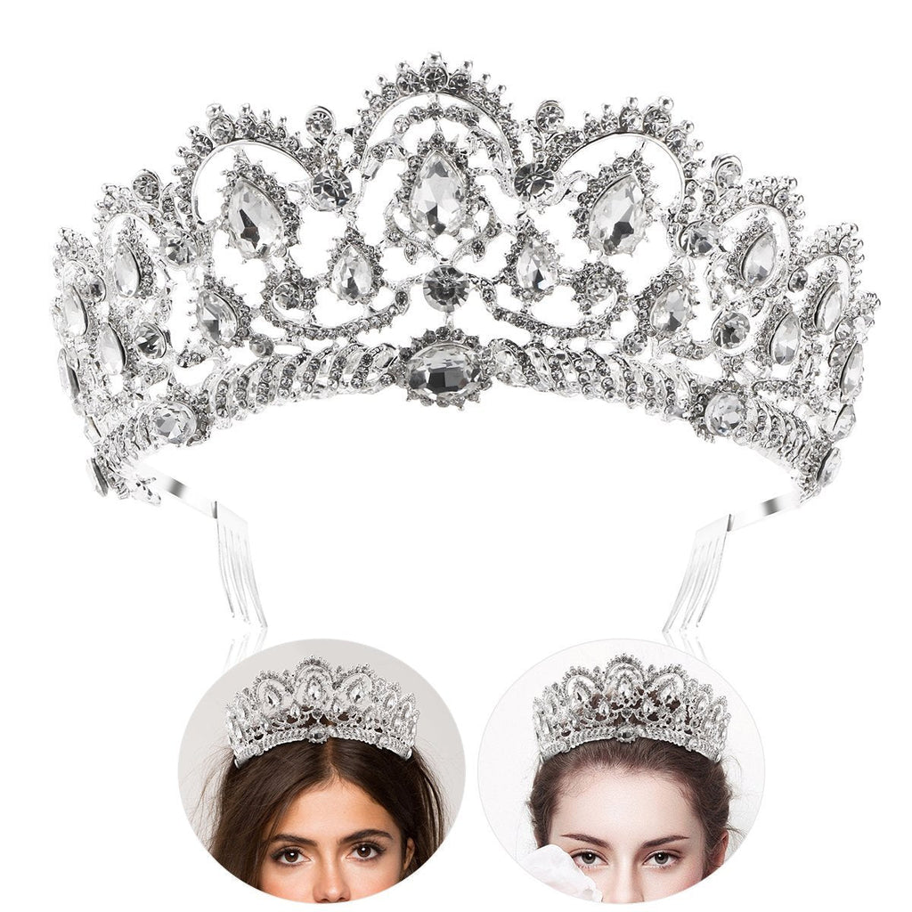 [Australia] - Frcolor Wedding Crown Tiara - Rhinestone Bridal Crown Headband for Bride with Side Comb 