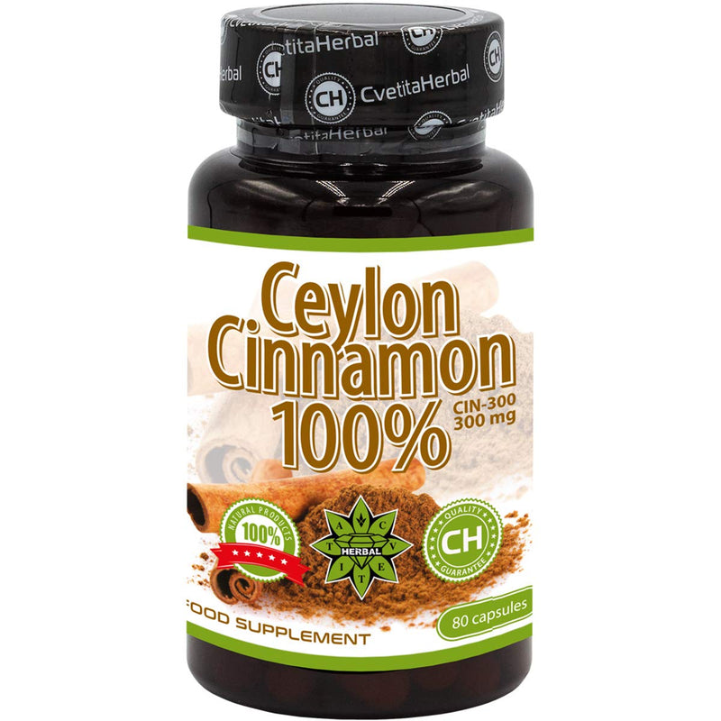 [Australia] - 100% Ceylon Cinnamon | 80 Capsules x 300 mg (40 Days Supply) | Premium Quality | Without Additives | High Absorption | Powerful Natural Antioxidant by Cvetita Herbal 