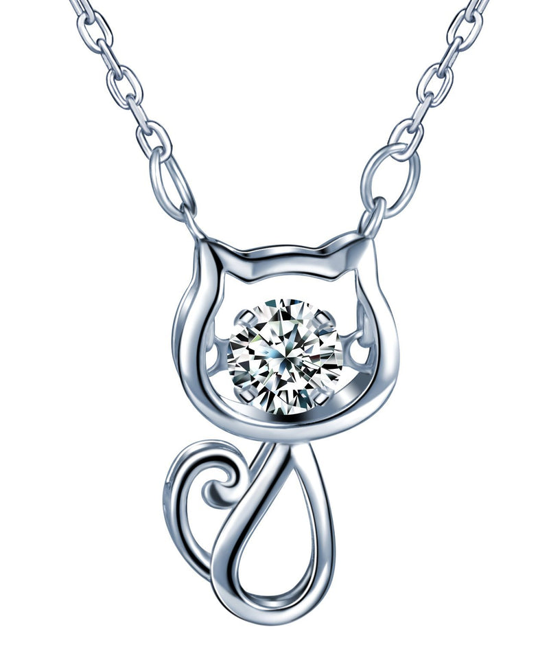 [Australia] - Yumilok Jewelry 925 Sterling Silver Cubic Zirconia Cute Hollow Cat Kitty Pendant Necklace for Women/Girls 