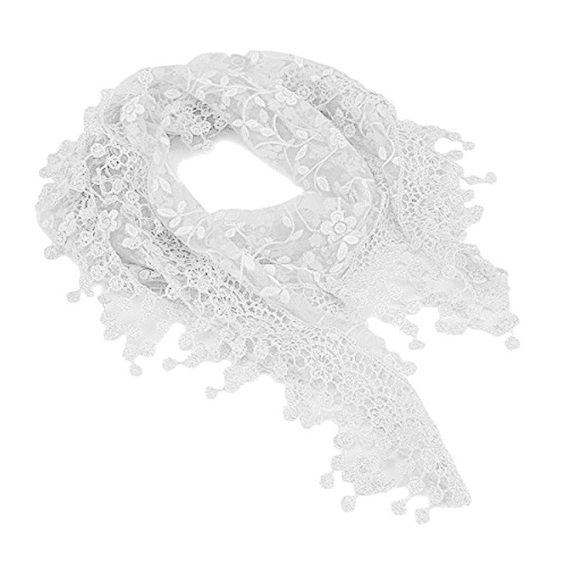 [Australia] - FSSTUD Elegant Women Ladies Soft Lace Hollow Tassel Scarves Triangle Long Wrap Shawl Scarf White 