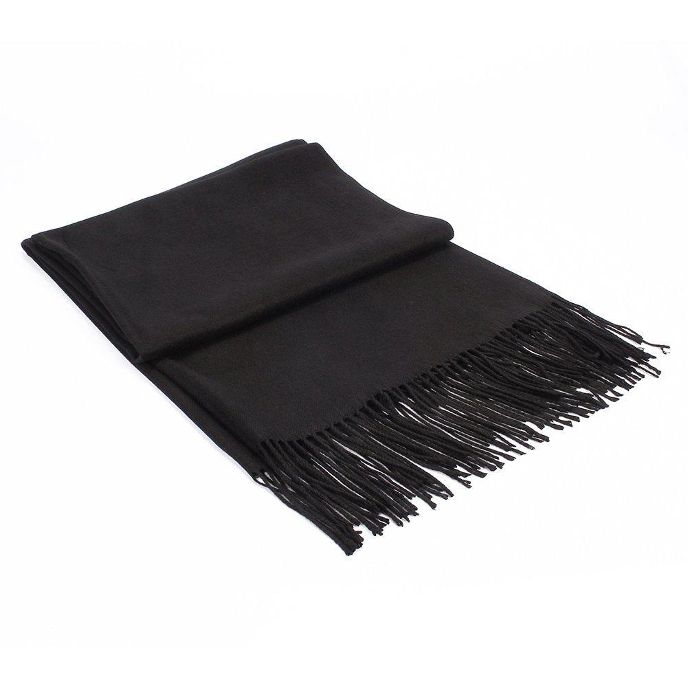 [Australia] - Colleer Pashmina Style Wrap Scarf Solid Colour Shawl Pure Cashmere - All Seasons Black 