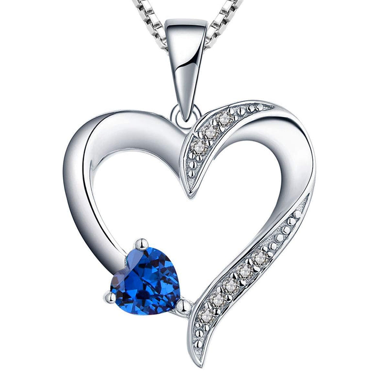 [Australia] - YL Heart Necklace 925 Sterling Silver 12 Birthstone Cubic Zirconia Double Heart Pendant Necklace for Women, 45-48cm September,spinel Blue 