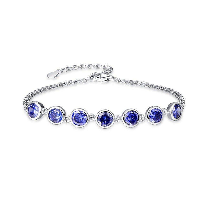 [Australia] - BONLAVIE Women's 925 Sterling Silver Round Cut Birthstone Cross Link Double Chains Adjustable Bracelet 16.5cm+ 4cm Created-tanzanite 