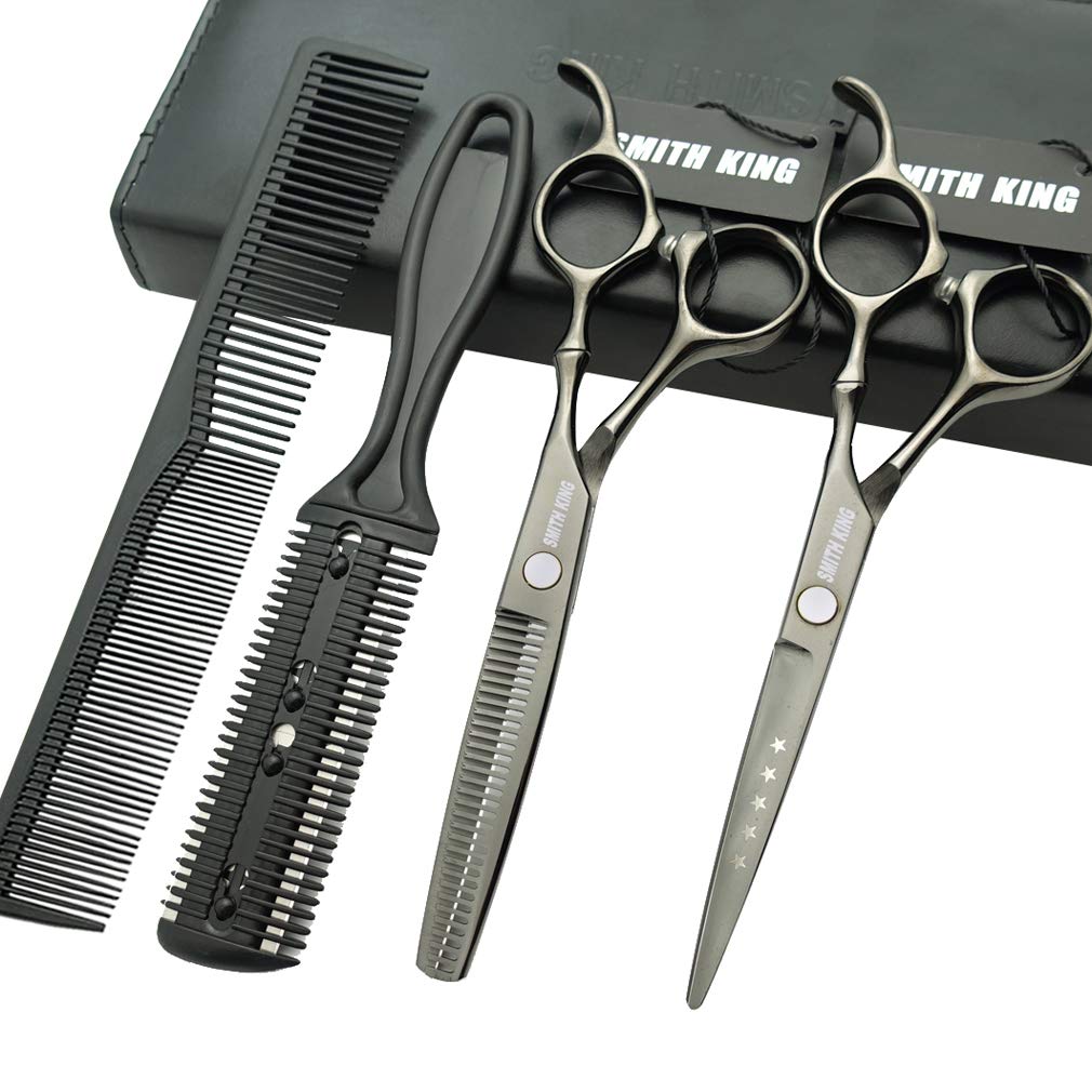 [Australia] - Hairdressing Scissors Set Hair Scissors Set Thinning Scissors Blending Texturizing Shears Set Professional Hairdresser Haircut Salon Barber Scissors Kit with Comb for Man, Women and Kids 6.0 Inch Bright Black 