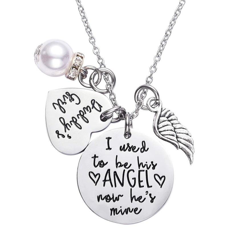 [Australia] - Memorial Gifts I Used to Be His Angel Now He's Mine Necklaces Presents For Loss Of Father Girls Dad Bereavement Condolence Presents Stainless Steel Necklace In Memory Of Loved One Angel Wings Necklace 