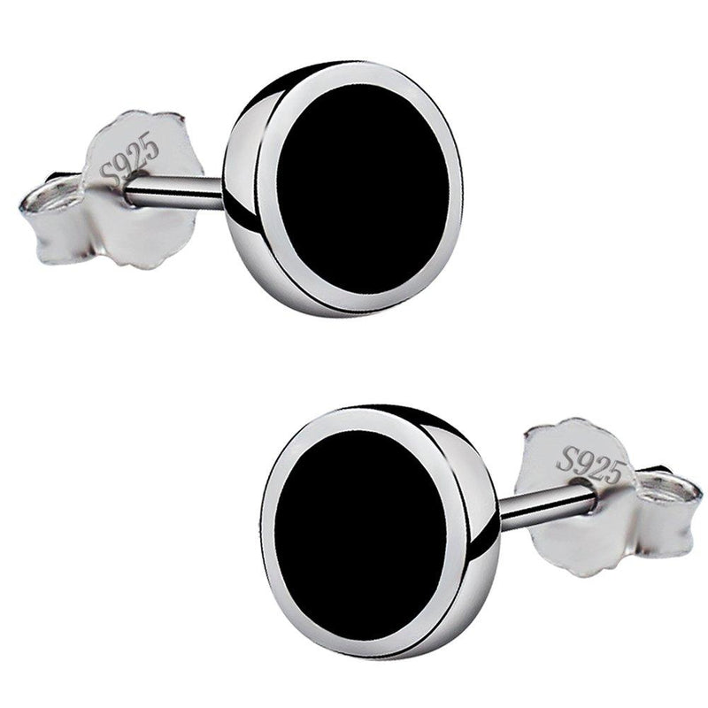 [Australia] - Meyiert 925 Sterling Silver Round Black Paint Stud Earrings(with Gift Box) White 