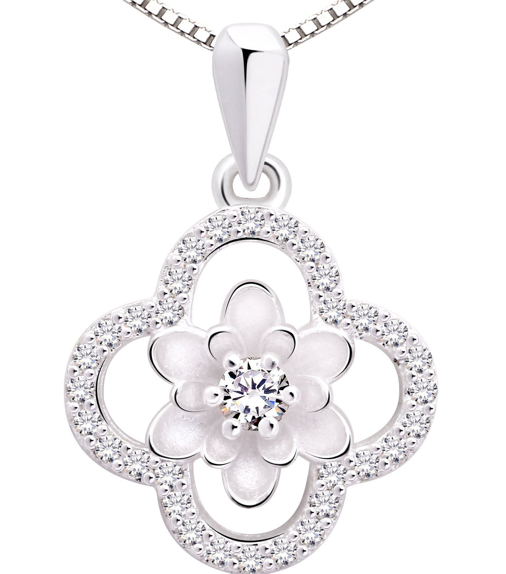 [Australia] - ALOV Jewelry Sterling Silver Four Leaf Clover Cubic Zirconia Pendant Necklace White 