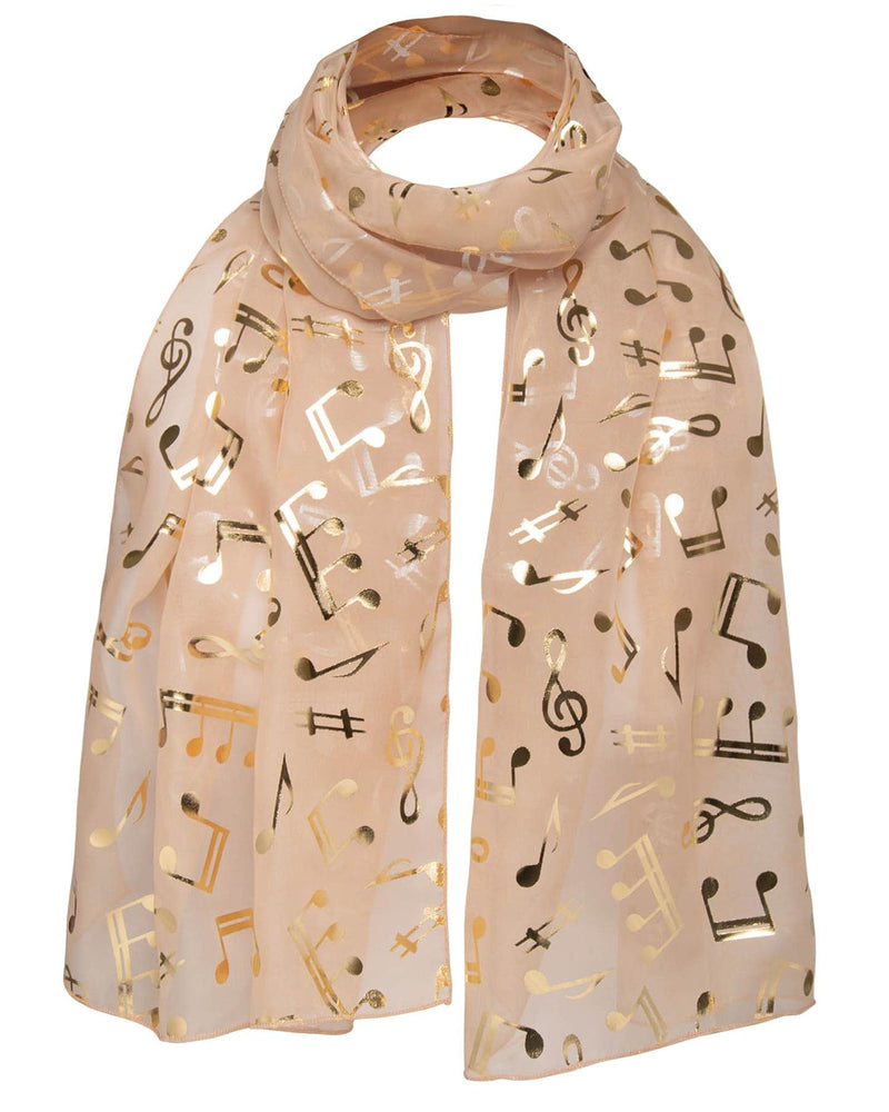 [Australia] - BasicSense Music Note Instrument Gold Foil Metallic Print Lightweight Scarf for Unisex Women Men Musical Group Performance Concert Church School Choir Beige 