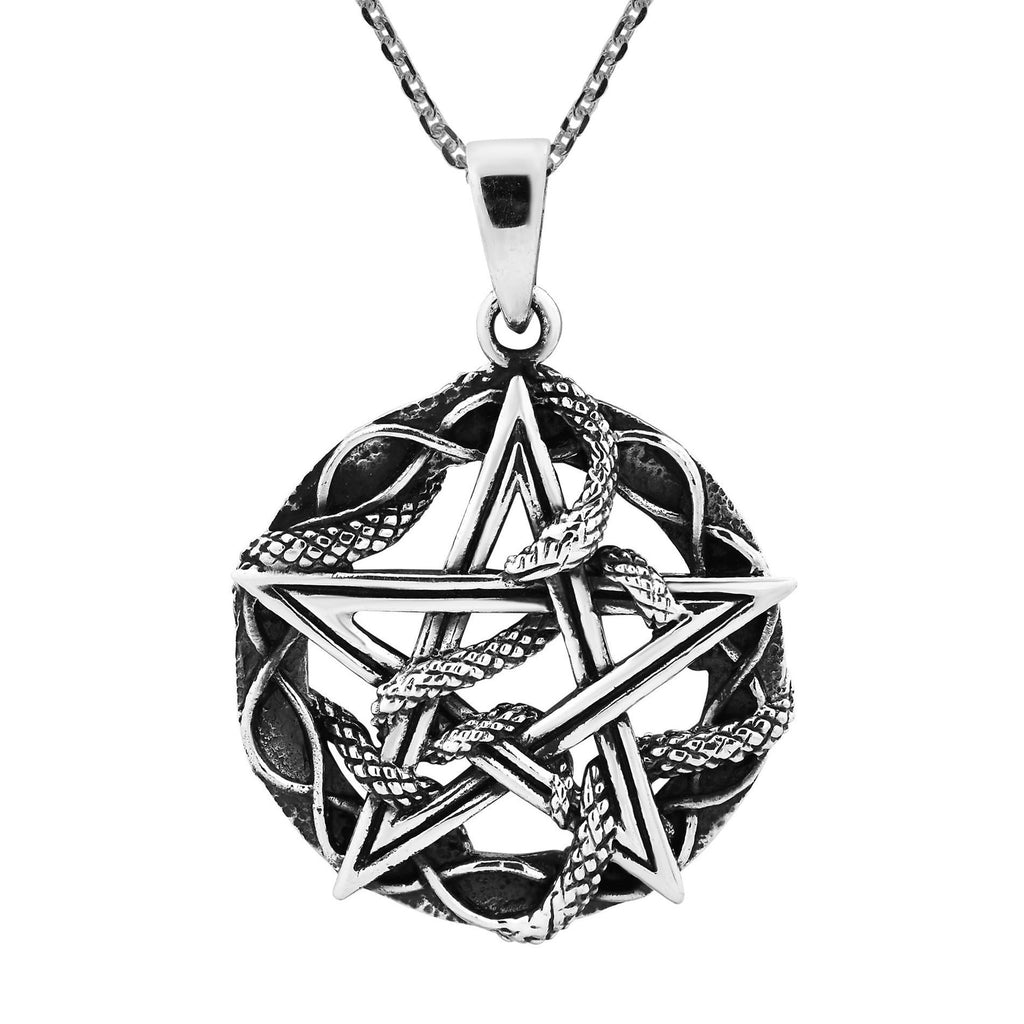 [Australia] - AeraVida Entwined Snake Star Pentagram .925 Sterling Silver Necklace 