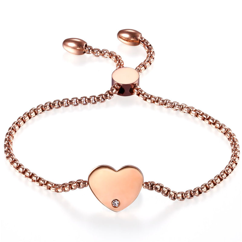 [Australia] - Cupimatch Women Adjustable Bracelet, Stainless Steel Charm Bracelet Link Chain 8.8" (Rosegold, Heart) 