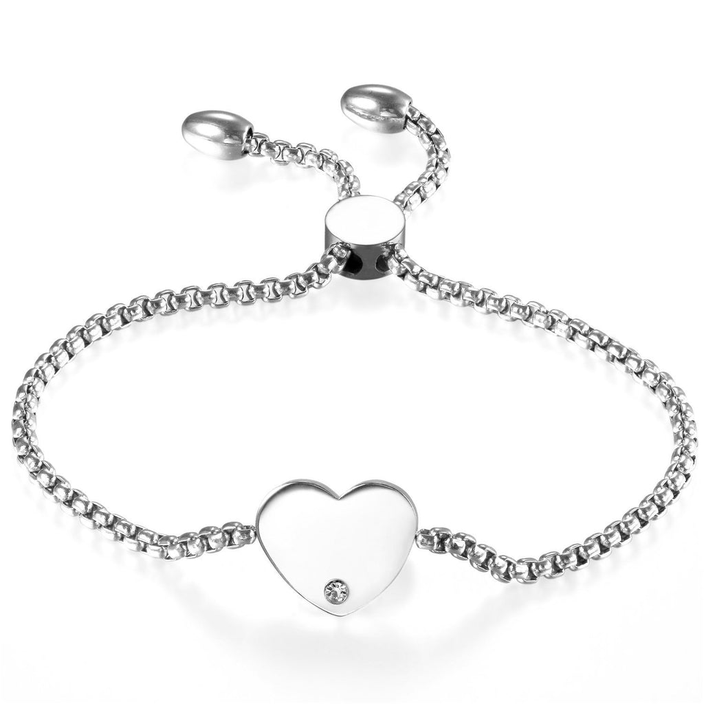 [Australia] - Cupimatch Women Adjustable Bracelet, Stainless Steel Charm Bracelet Link Chain 8.8" (Silver, Heart) 