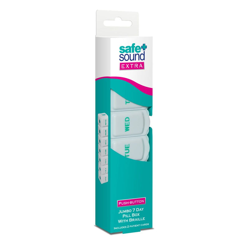 [Australia] - Safe and Sound Jumbo Sized 7 Day Pill Box, Push-button Easy-open Lids, Includes Two Patient Record Cards 