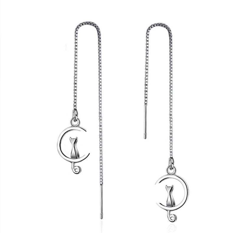 [Australia] - iszie jewellery sterling silver sweet kitten cat on moon necklace,cat lover necklace Drop Cat Earrings 