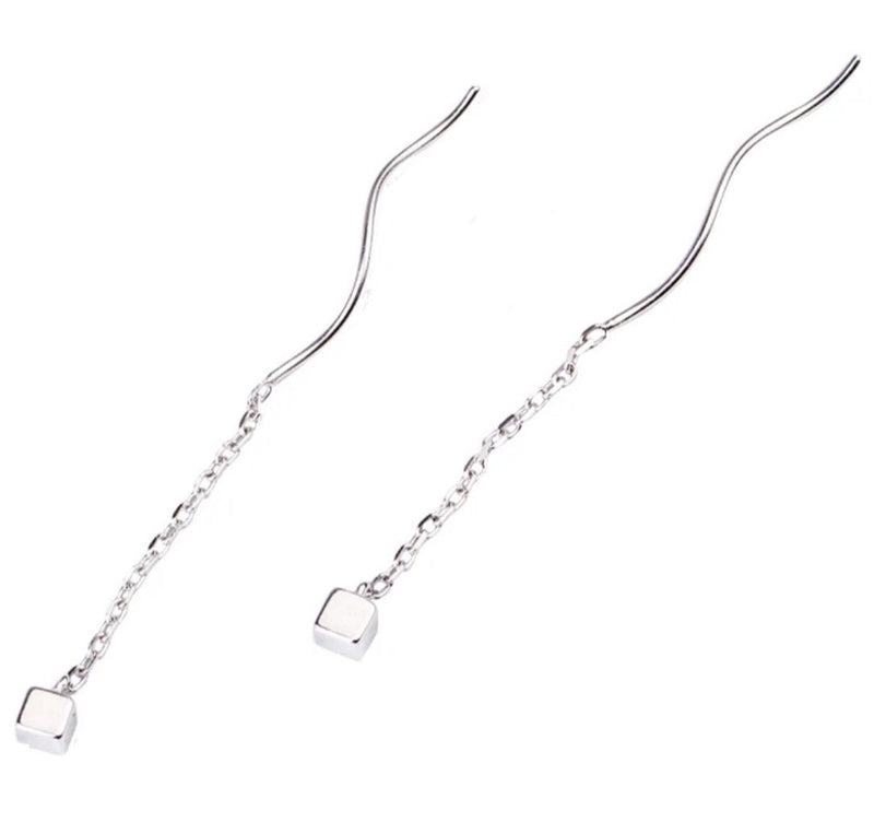 [Australia] - iszie jewellery Sterling Silver Small Cube Chains Drop Earrings 