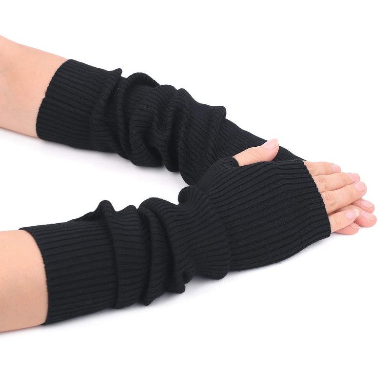 [Australia] - Zeltauto Women’s CASHMERE Knit Arm Warmer Elbow Length Thumb Hole Fingerless Gloves Black 