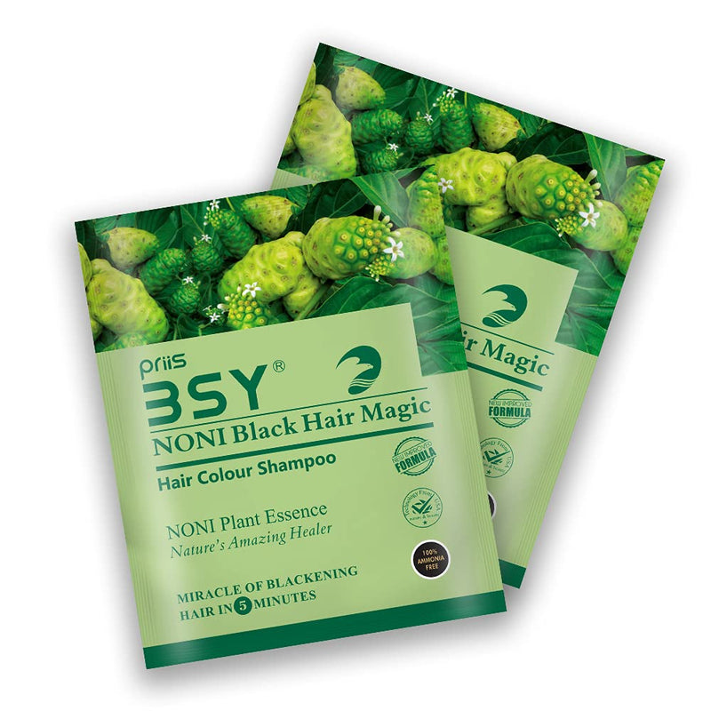[Australia] - BSY Noni black hair magic shampoo | Noni hair colour | Noni hair dye | Hair dye | Hair dye shampoo | shampoo based hair color | 10 Mins hair color | Ammonia-free hair color | shampoo|(20mlX10) 