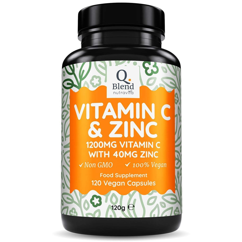 [Australia] - Vitamin C 1200mg and Zinc 40mg – High Strength Vegan Ascorbic Acid – for Normal Immune System – 2 Capsules per Daily Serving – 120 Capsules – 2 Month Supply – Made in The UK by Nutravita 