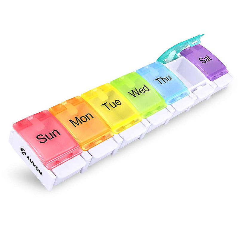 [Australia] - AUVON Weekly Pill Box Organiser, BPA Free Travel Pill Boxes 7 Day 1 Times a Day with Unique Spring Assisted Open Design and Large Tablet Box to Hold Vitamins, Cod Liver Oil, Supplements and Medication A-white 