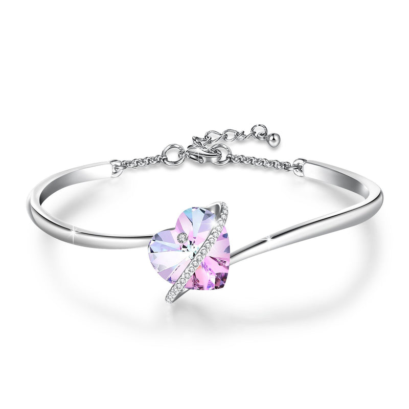 [Australia] - GEORGE · SMITH Womens Silver Bracelets Love Heart Crystal Bracelets for Women Rose Gold Bangle Bracelet Gift for Mum Friend Daughter Wife 7 inches Adjustable 1-purple 