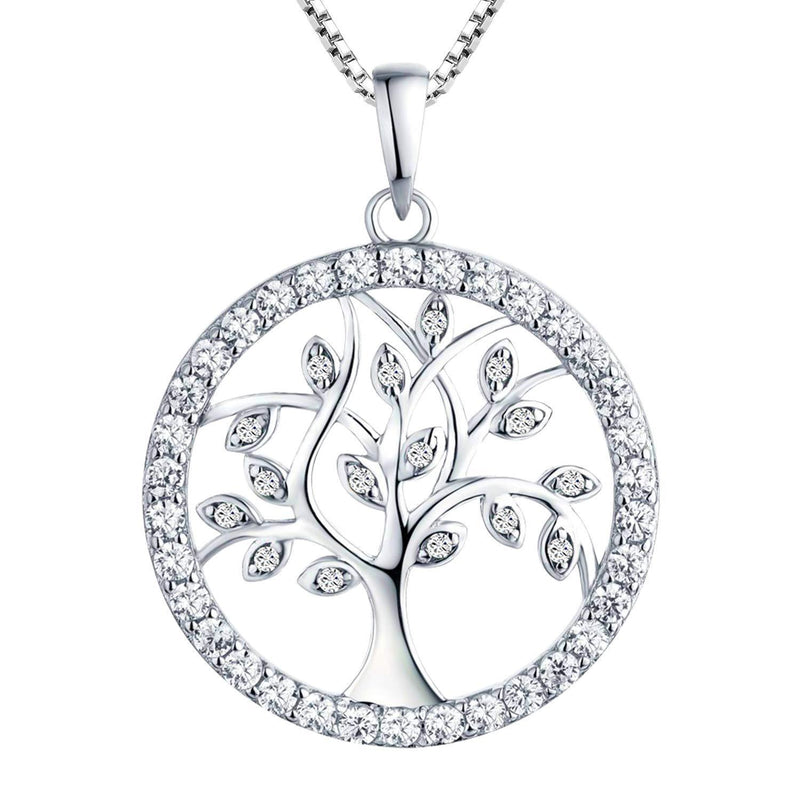 [Australia] - YL Tree of Life Necklace 925 Sterling Silver Family Tree White/Blue/Green/Purple CZ Pendant Necklace Gift for Women Girlfriend,45-48CM 
