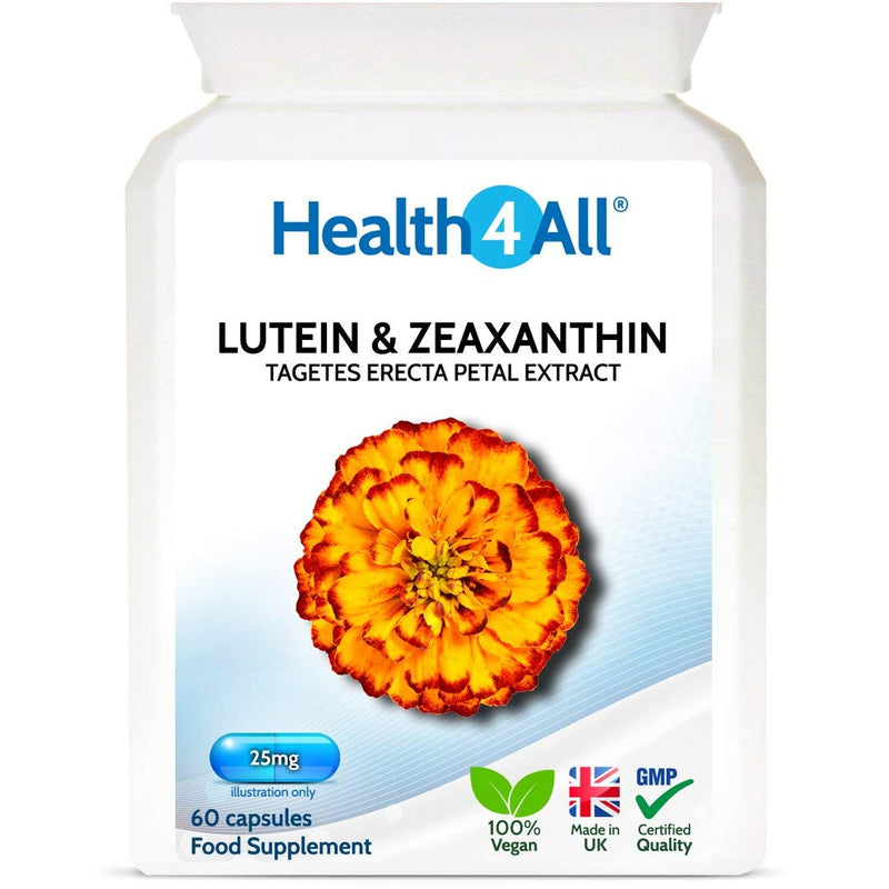 [Australia] - Lutein 25mg with Zeaxanthin Capsules (not Tablets) for Eye Health and Blue Light Protection. Vegan. Made in The UK by Health4All, 60 Capsules (V) 60 Count (Pack of 1) 