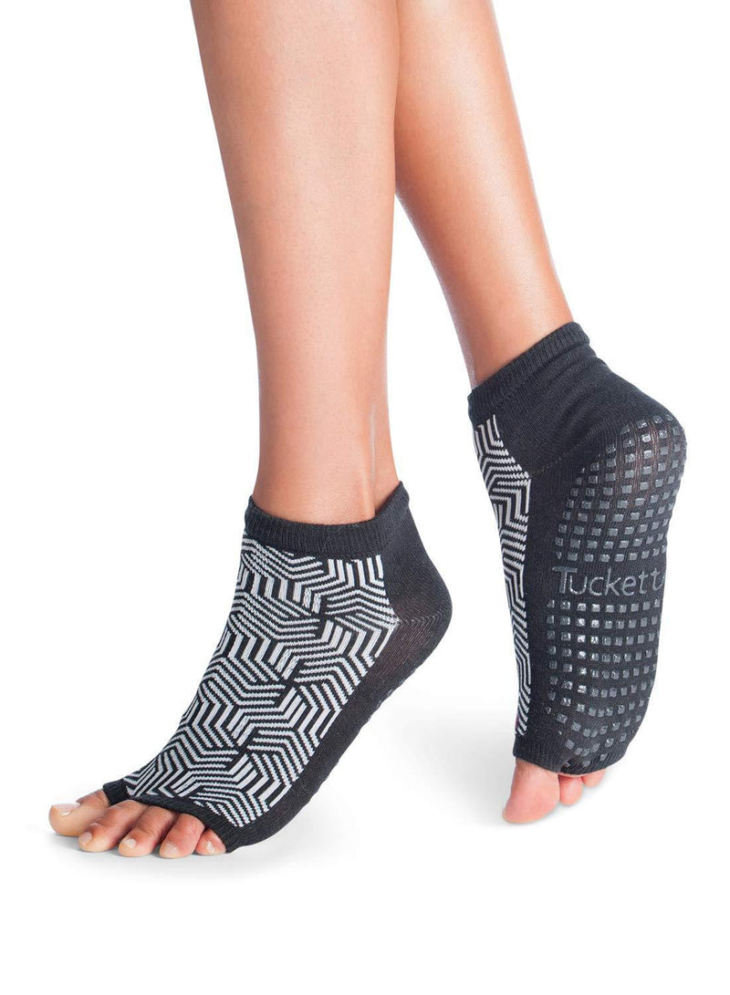 [Australia] - Yoga Socks for Women Non Slip, Toeless Non Skid Sticky Grip Sock - Pilates, Barre, Ballet Black White 