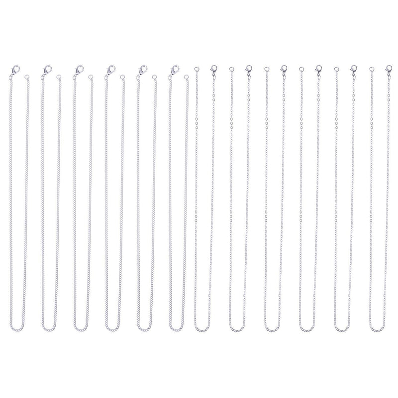 [Australia] - 12 Pieces Silver Plated Link Cable Chain Necklaces and Twisted Cross Chain Necklace (18 Inch) 18 Inch 