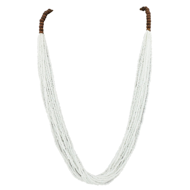[Australia] - Bocar Long Multiple Row Handmade Beaded Statement Necklace with Gift Box (NK-10407) White 