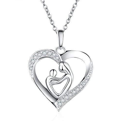 [Australia] - HUABOLA CALYN Necklaces 925 Sterling Silver ‘Mother Holding Child Love Heart’ Shape Zirconia Pendant Necklace 