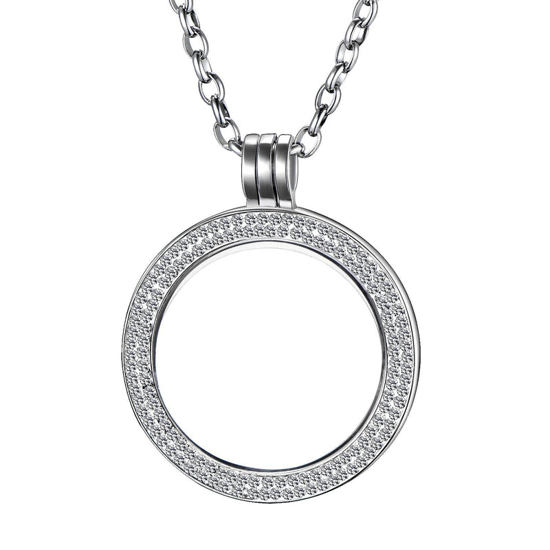 [Australia] - Morella Ladies' Necklace 70 cm Stainless Steel with Jewelry Coin Zirconia Coin Pendant 33 mm Silver 