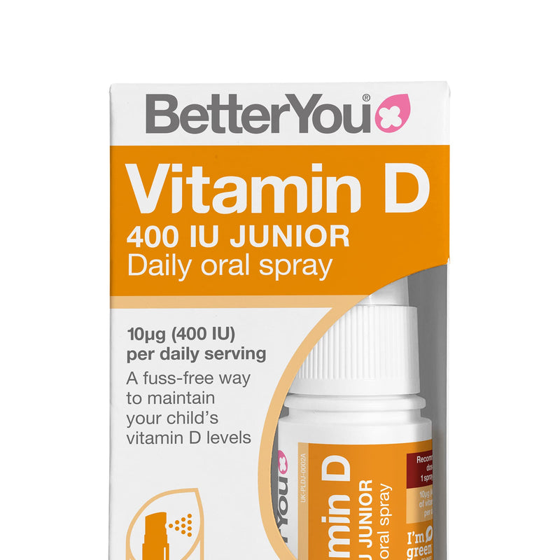 [Australia] - BetterYou Vitamin D 400 IU Junior Daily Oral Spray, Pill-free Vitamin D3 Supplement for Children, 3-month Supply, Made in the UK, Natural Peppermint Flavour 15 ml (Pack of 1) 