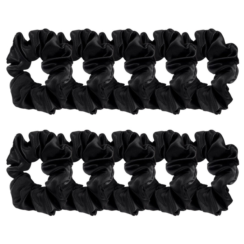 [Australia] - 10 Pieces Satin Hair Scrunchies Elastic Hair Bobbles Scrunchies Hair Ties for Kids Adults, Black 