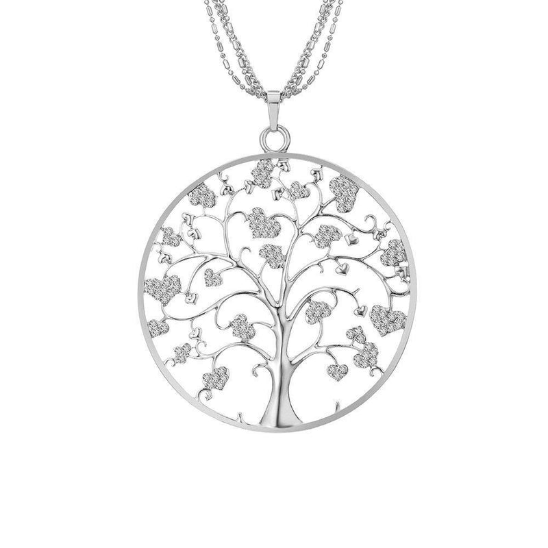 [Australia] - Ouran Fashion Women's Necklace,Tree of Life Pendant Necklace with Crystal Long Chain Necklace Friendship Necklace Silver plated 