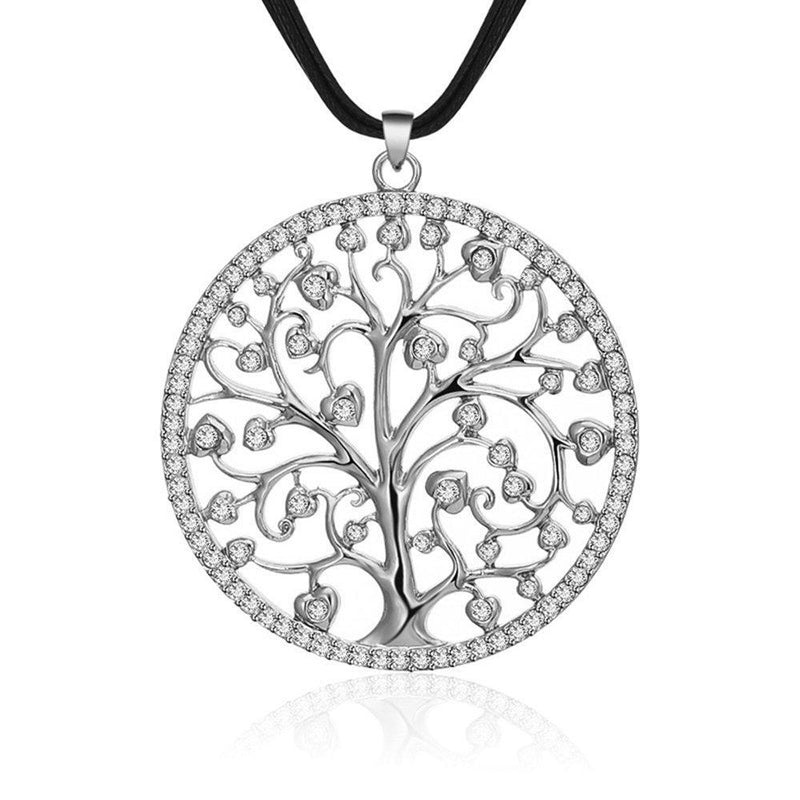 [Australia] - Ouran Necklace for Women,Celtic Tree of Life Pendant Necklace with CZ Crystal Girls Long Wax Cord Sweater Necklace Shining Rhinestone Necklace silver plated 