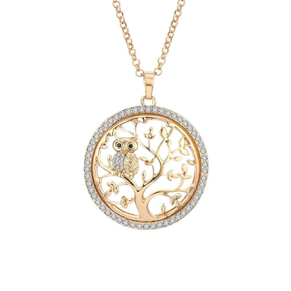 [Australia] - Ouran Tree of Life Necklace for Women,Owl Pendant Necklace Silver Gold Long Chain Necklace for Girls Friendship Gold plated 