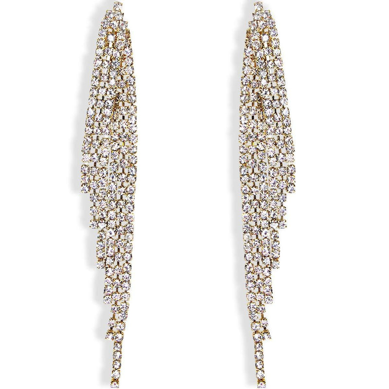 [Australia] - Humble Chic NY Simulated Diamond Earrings - Darling Waterfall Tassel CZ Statement Chandelier Studs for Women gold 