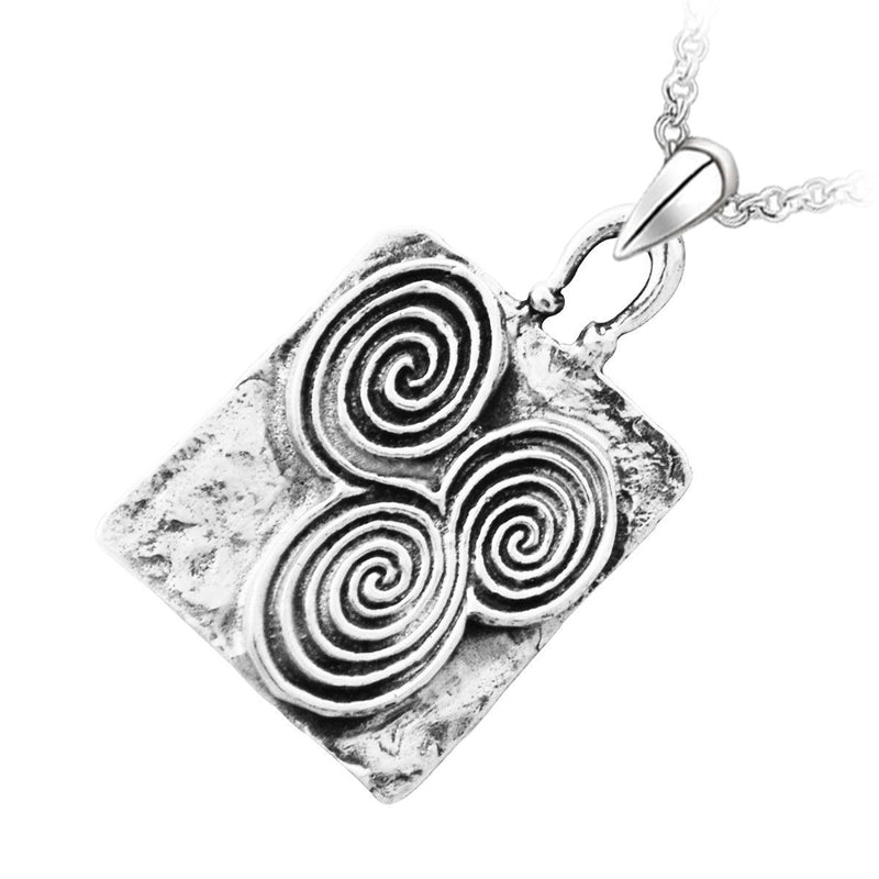 [Australia] - GWG Jewellery Women Necklace Gift Square Pendant Necklace Plated Celtic Newgrange Triple Circle Spirals of Ancient Megalithic Art for Women White Gold 