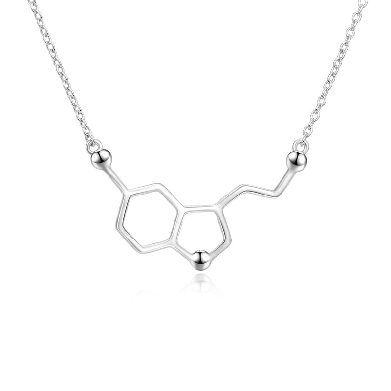 [Australia] - 925 Sterling Silver Serotonin Molecule Necklace White Gold Plated,Happiness Neurotransmitter Necklace, Organic Chemistry Jewellery for Science Lovers Gifts 