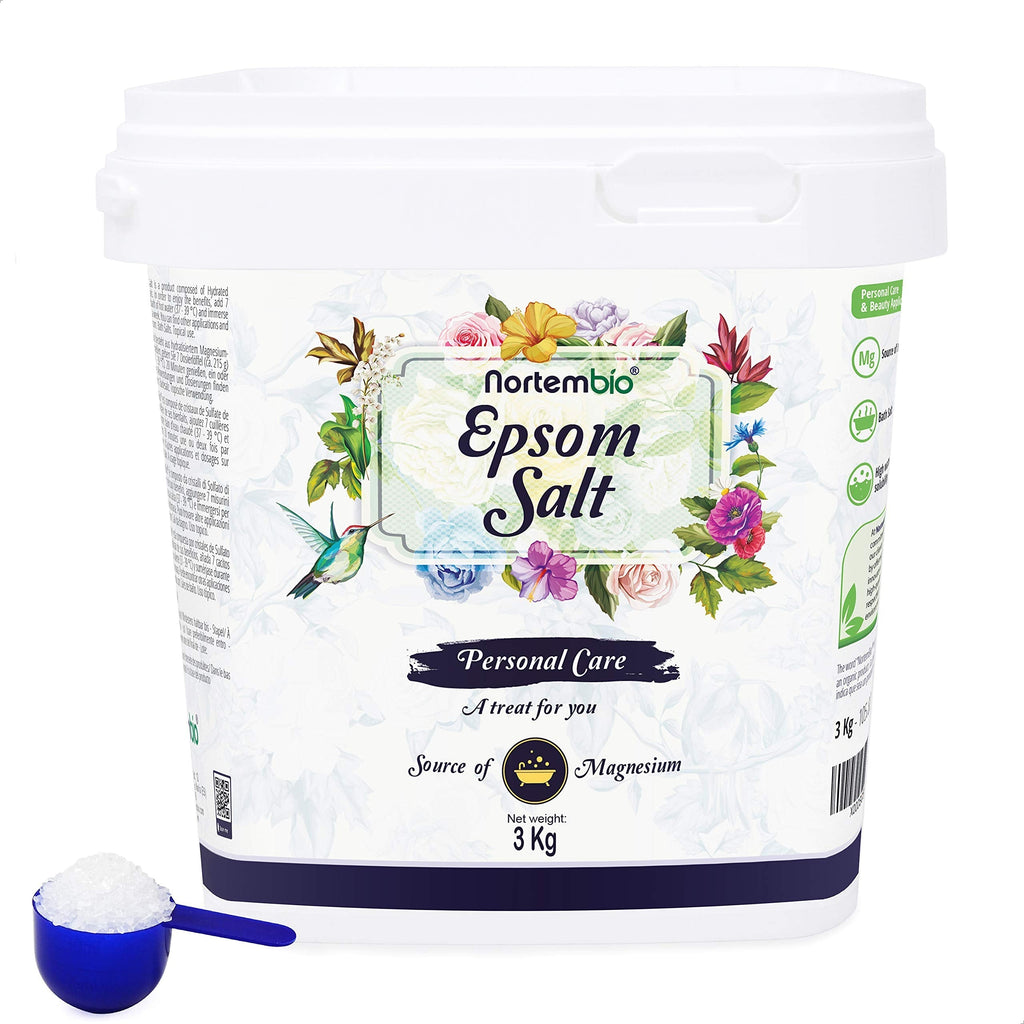 [Australia] - Nortembio Epsom Salt 3 Kg. Source of Magnesium. Epsom Bath Salts - Pharmaceutical Grade. Epsom Salts for Bath Bombs, Bathing and Muscle Relaxation. E-Book Included. 3 kg (Pack of 1) 