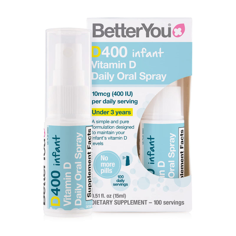 [Australia] - BetterYou Infant Vitamin D Daily Oral Spray | 400 IU (10UG) of Vitamin D3 | Oral Vitamin D Supplement to Support Infant Development | Birth to 3 years | 15ml (100 Sprays) 