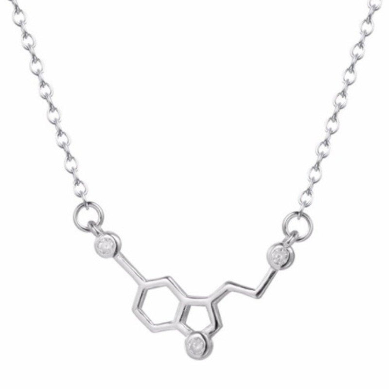 [Australia] - IzuBizu London Womens Silver Plated Serotonin Molecule White Geometric Chemistry Necklace 
