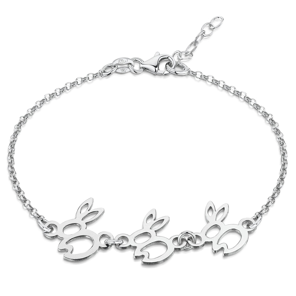 [Australia] - Amberta 925 Sterling Silver Adjustable Bracelet - Chain with Beads and Large Tag - 7" to 8" inch - Flexible Fit 4. Rolo Chain, Bunny, Big Tag Multiple Tags 