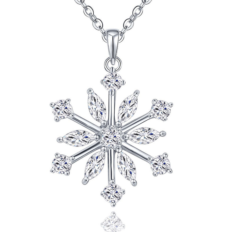 [Australia] - JO WISDOM Snowflake Necklace,925 Sterling Silver Frozen Snowflakes Cubic Zirconia Pendant Necklace,Jewellery for Women White Snowflake Necklace 