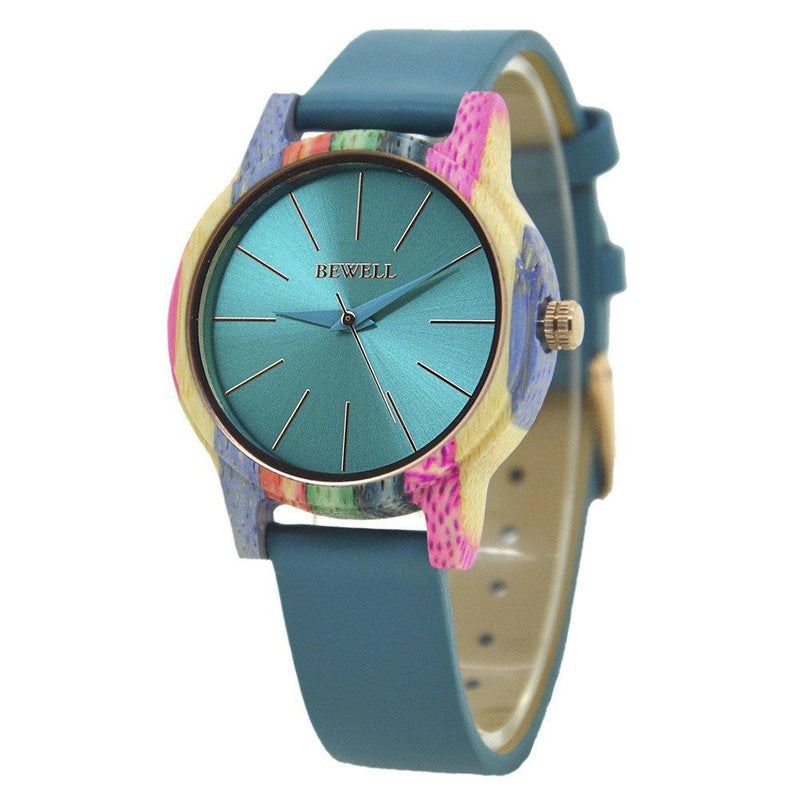 [Australia] - Women's Wooden Watch, Quartz Movement Colorful Wood Handmade Fashion Watches Detachable Wristband Wrist Watch (Blue) 