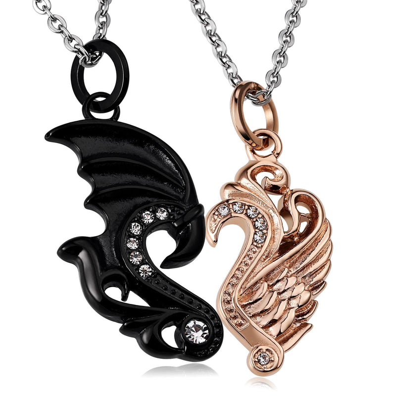 [Australia] - Aeici Couple Necklace for His Hers Stainless Steel Rose Gold Black Heart CZ Puzzle Pendant Necklace C3-couple(2pcs) 