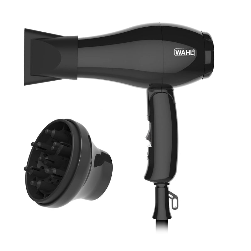 [Australia] - Wahl Travel Hair Dryer, Hair Dryer with Attachments, Dryer for Travelling, Compact Hairdryer, Foldable Travel Dryer, Two Heat Settings, Worldwide Voltage, Portable Travel Hairdryers, Black 