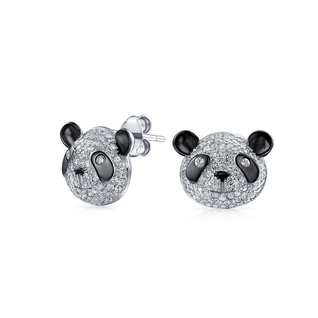[Australia] - Zoo Animal Black White Cubic Zirconia Pave CZ Panda Bear Stud Earrings For Women For Teen 925 Sterling Silver 